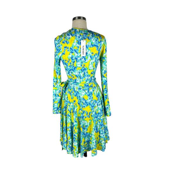 YUMI KIM Vibrant Yellow Green Floral Wrap Jersey Mini Dress Women's Small NWT - Picture 3 of 7